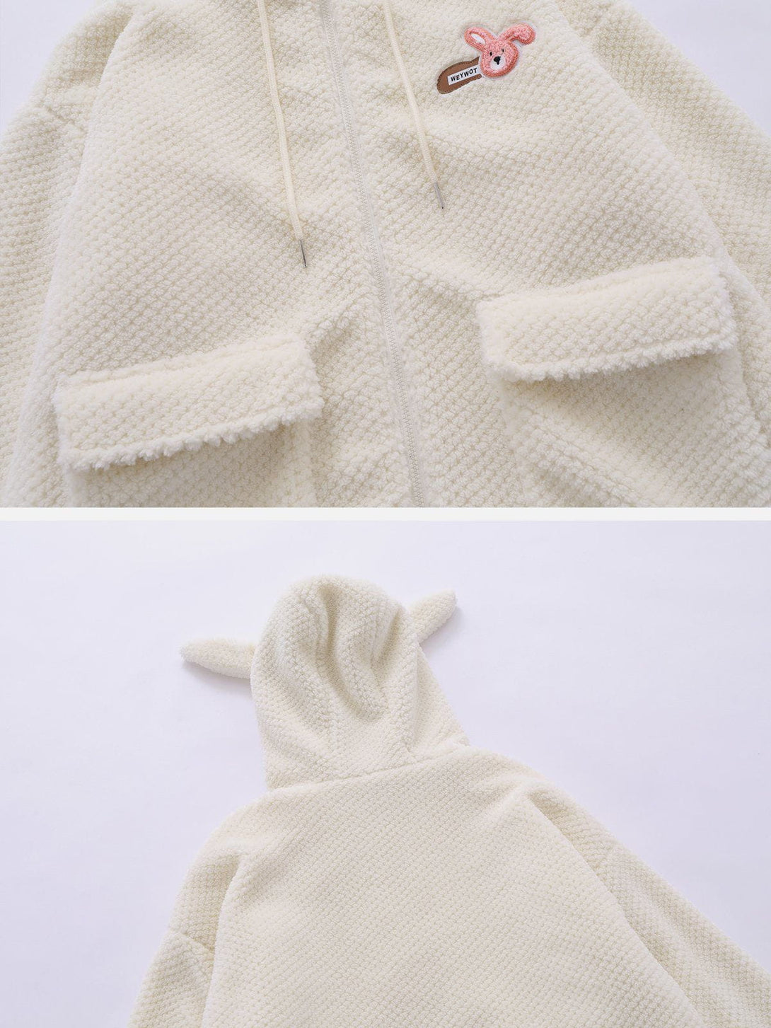 Lacezy - Flocked Rabbit Hooded Sherpa Coat- Streetwear Fashion - lacezy.com