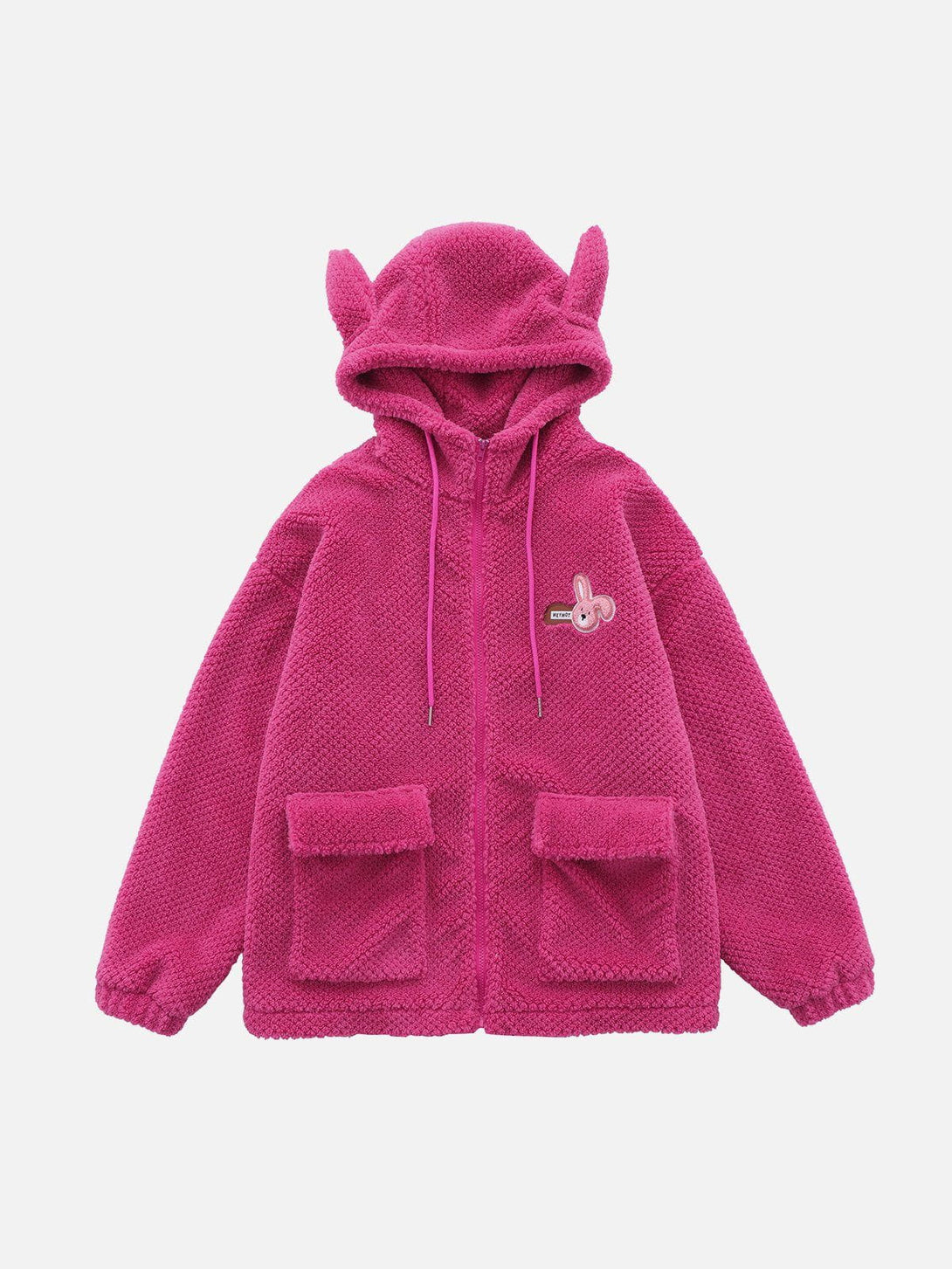 Lacezy - Flocked Rabbit Hooded Sherpa Coat- Streetwear Fashion - lacezy.com