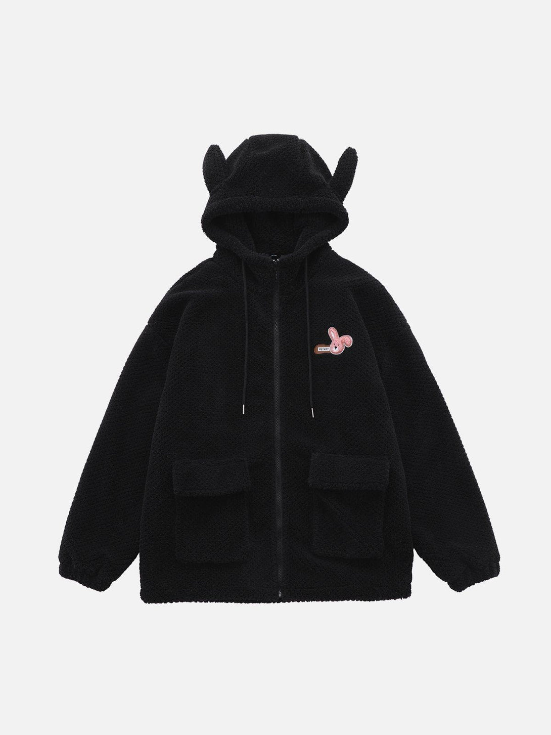 Lacezy - Flocked Rabbit Hooded Sherpa Coat- Streetwear Fashion - lacezy.com