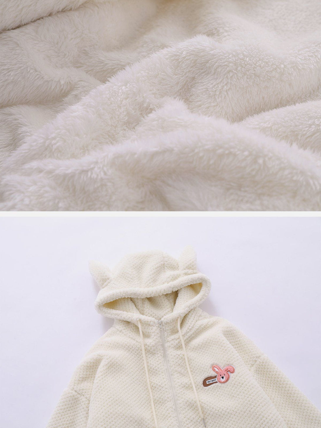 Lacezy - Flocked Rabbit Hooded Sherpa Coat- Streetwear Fashion - lacezy.com