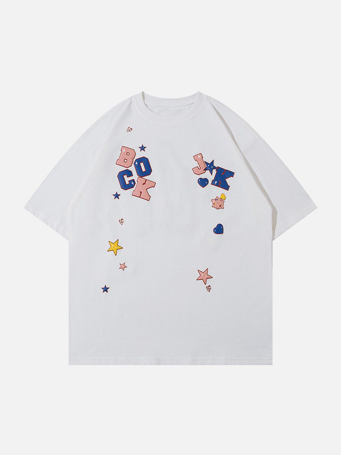 Lacezy - Foam Letter Star Print Tee- Streetwear Fashion - lacezy.com