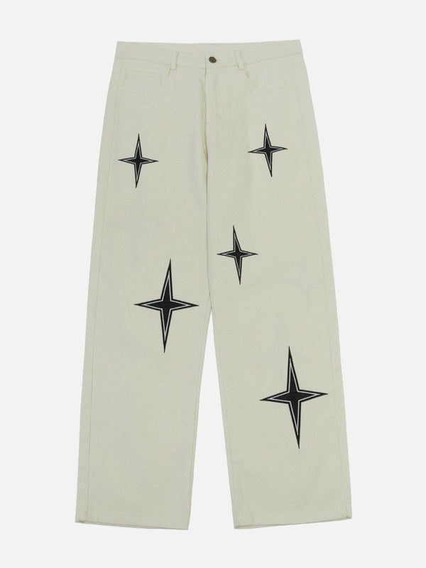 Lacezy - Four-pointed Star Print Pants- Streetwear Fashion - lacezy.com