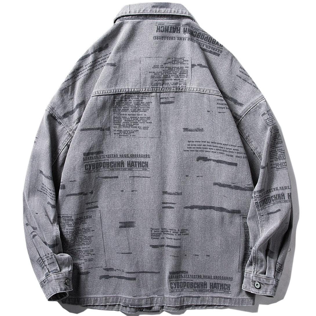 Lacezy - Full Letter Print Denim Jacket- Streetwear Fashion - lacezy.com