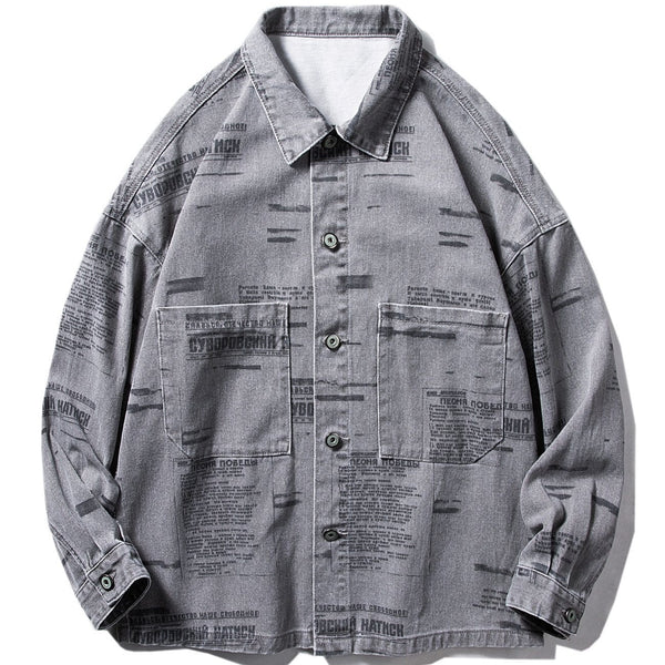 Lacezy - Full Letter Print Denim Jacket- Streetwear Fashion - lacezy.com