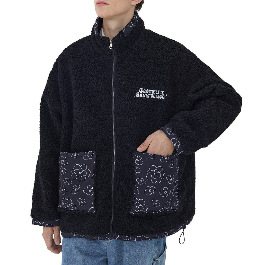 Lacezy - Full Print Small Flowers Reversible Sherpa Winter Coat- Streetwear Fashion - lacezy.com