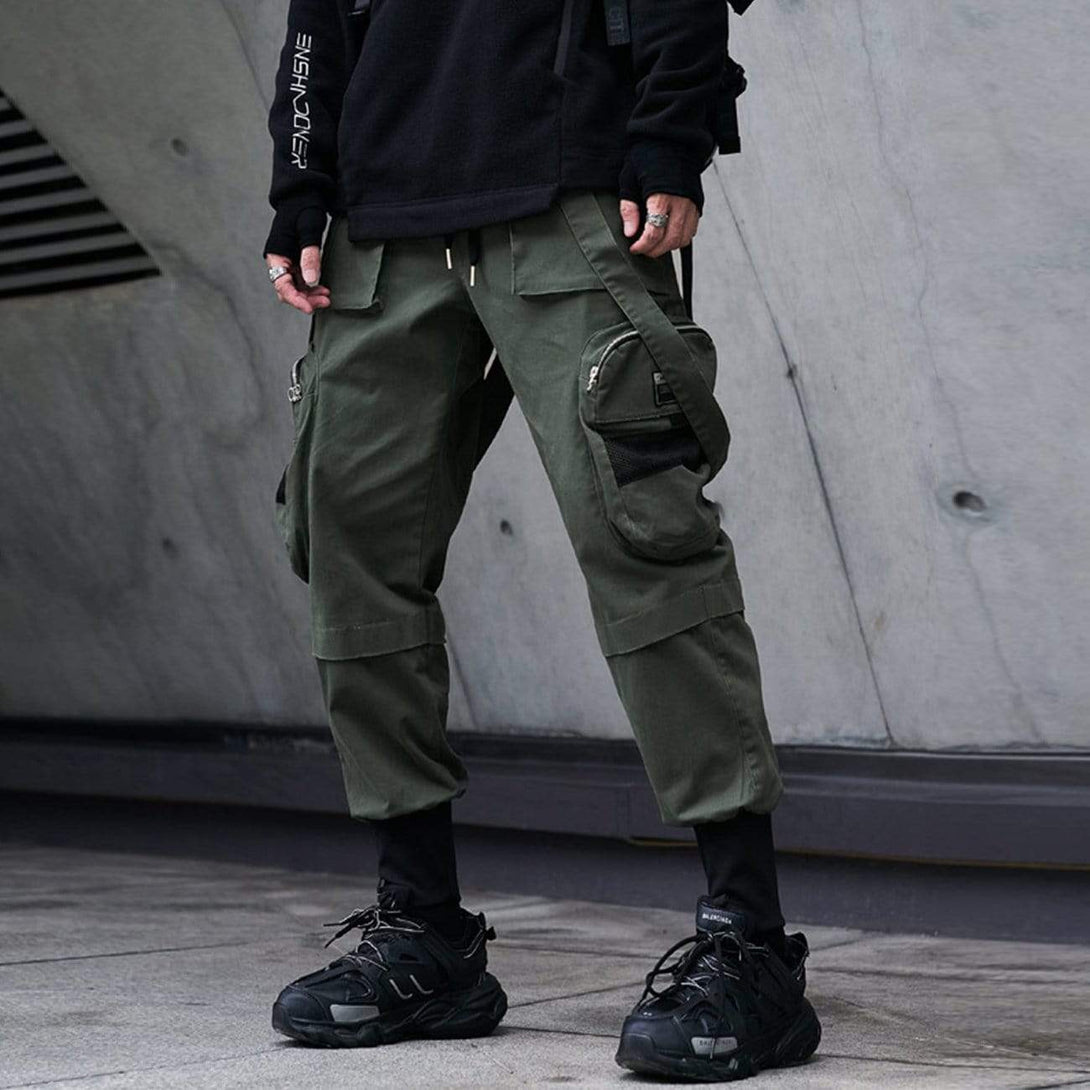 Lacezy - Function Buttons Ribbons Stereoscopic Pockets Cargo Pants- Streetwear Fashion - lacezy.com