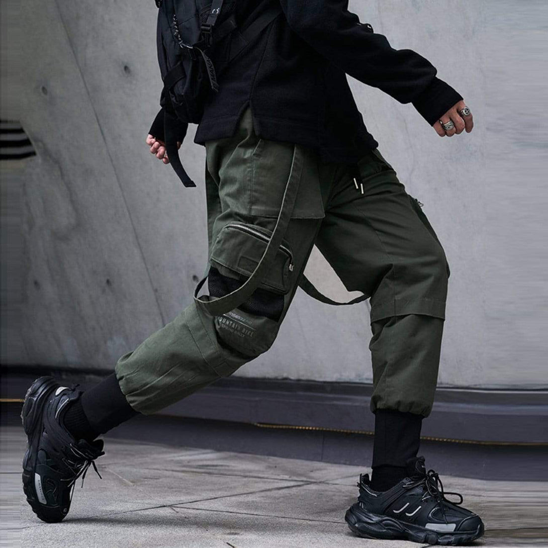 Lacezy - Function Buttons Ribbons Stereoscopic Pockets Cargo Pants- Streetwear Fashion - lacezy.com