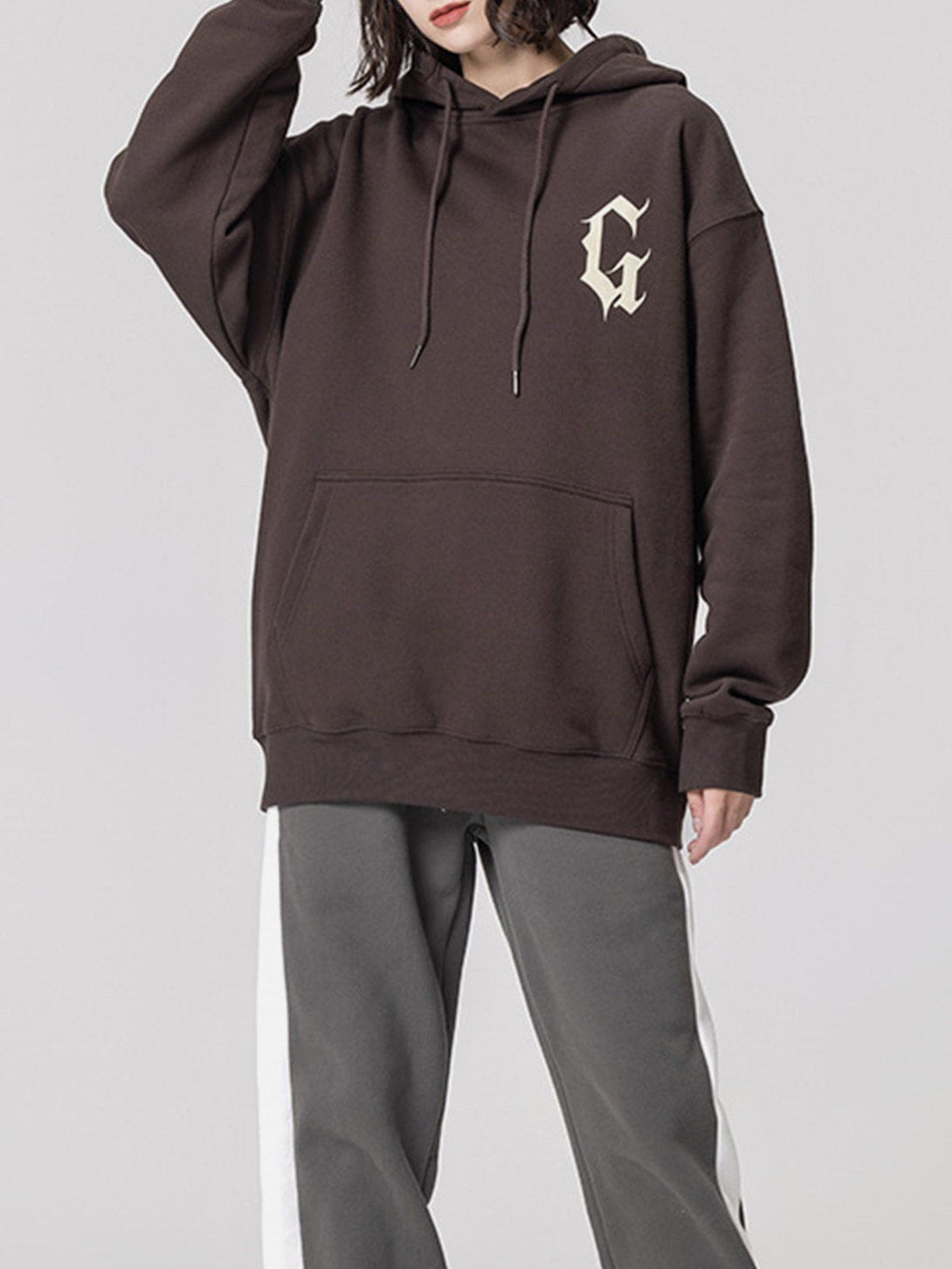 Lacezy - G Gothic Letter Print Hoodie- Streetwear Fashion - lacezy.com