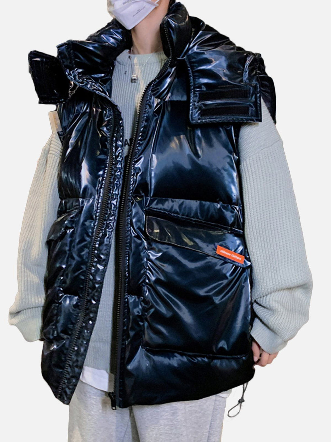 Lacezy - Glossy Removable Sleeves Winter Coat- Streetwear Fashion - lacezy.com