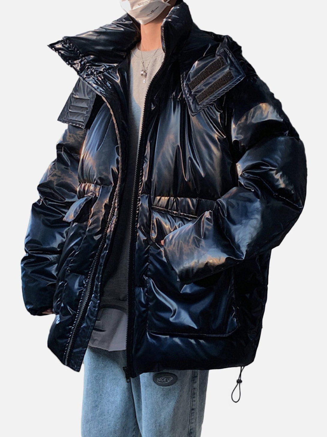 Lacezy - Glossy Removable Sleeves Winter Coat- Streetwear Fashion - lacezy.com