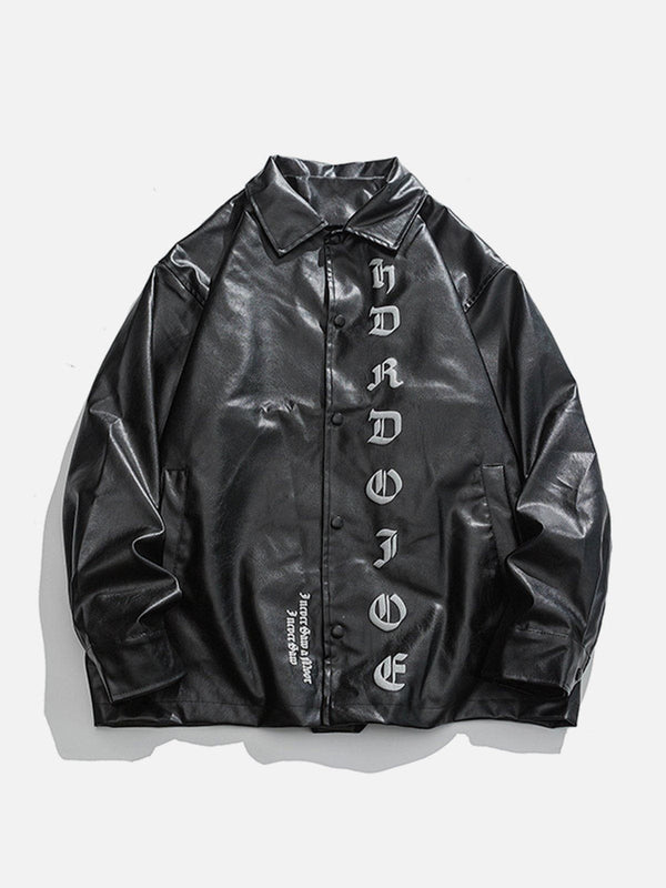 Lacezy - Gothic Letter Print Leather Jacket- Streetwear Fashion - lacezy.com