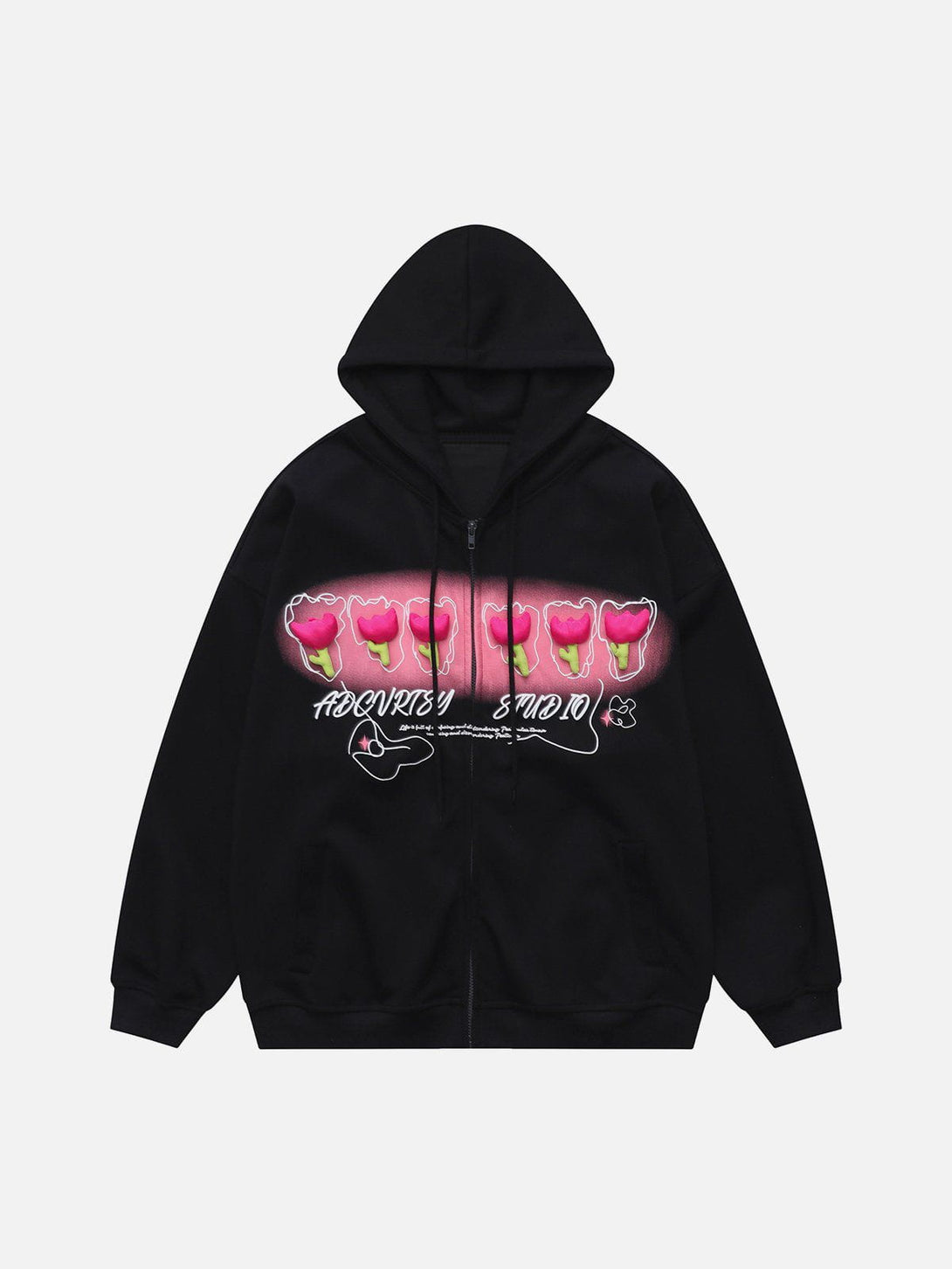 Lacezy - Gradient 3D Flower Zip Hoodie- Streetwear Fashion - lacezy.com