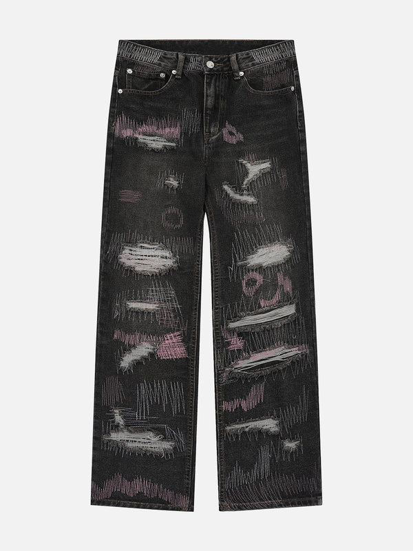 Lacezy - Graffiti Embroidered Ripped Jeans- Streetwear Fashion - lacezy.com