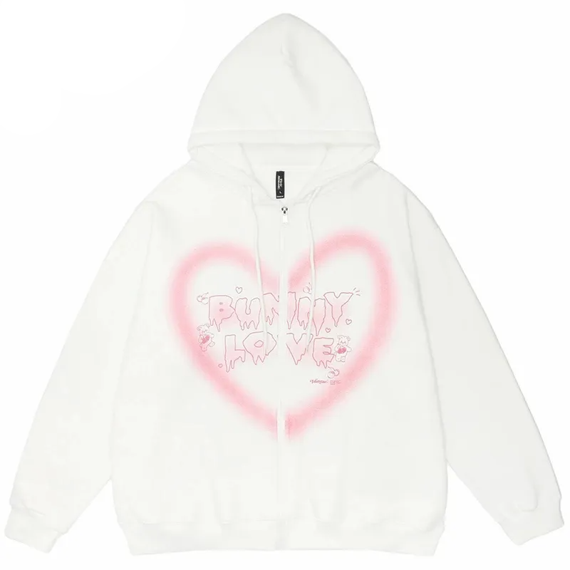 Lacezy - Graffiti Heart Letter Bear Print Hoodie- Streetwear Fashion - lacezy.com