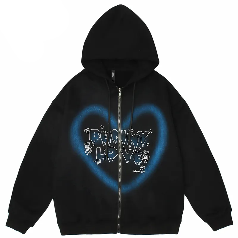 Lacezy - Graffiti Heart Letter Bear Print Hoodie- Streetwear Fashion - lacezy.com