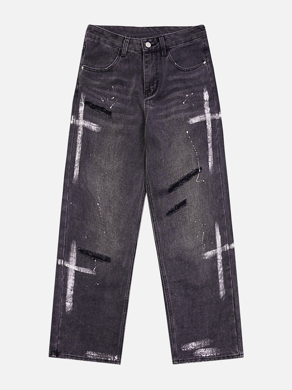 Lacezy - Hand Painted Cross Hole Jeans- Streetwear Fashion - lacezy.com