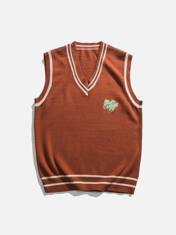 Lacezy - Heart Embroidered Sweater Vest- Streetwear Fashion - lacezy.com