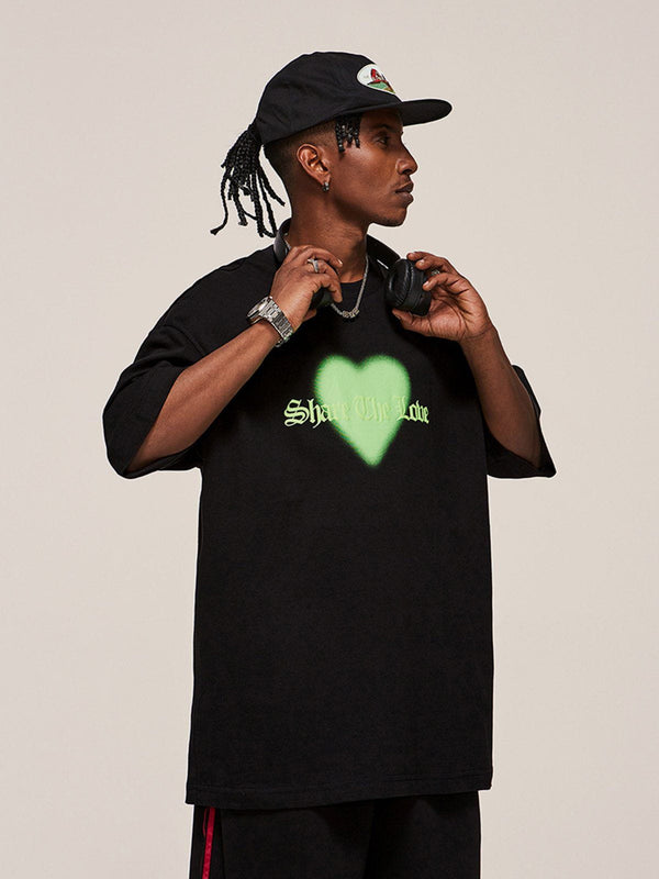 Lacezy - Heart Print Cotton Tee- Streetwear Fashion - lacezy.com