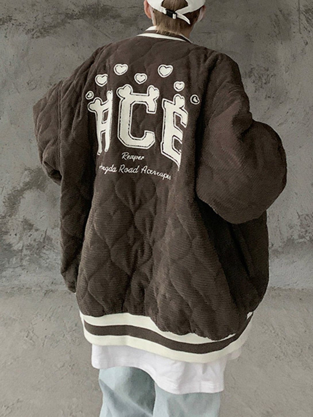 Lacezy - Heart Quilted Flocked Letters Winter Coat- Streetwear Fashion - lacezy.com