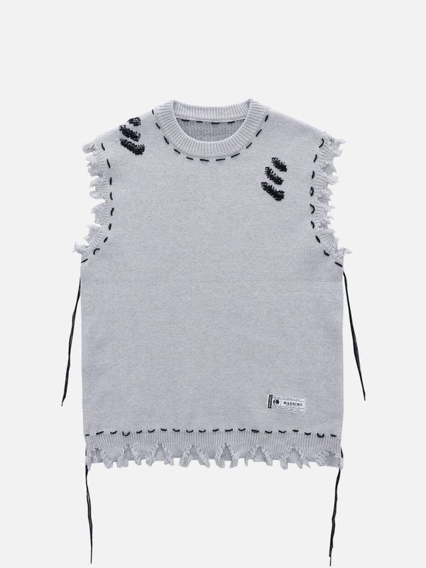 Lacezy - Hole Raw Edge Sweater Vest- Streetwear Fashion - lacezy.com