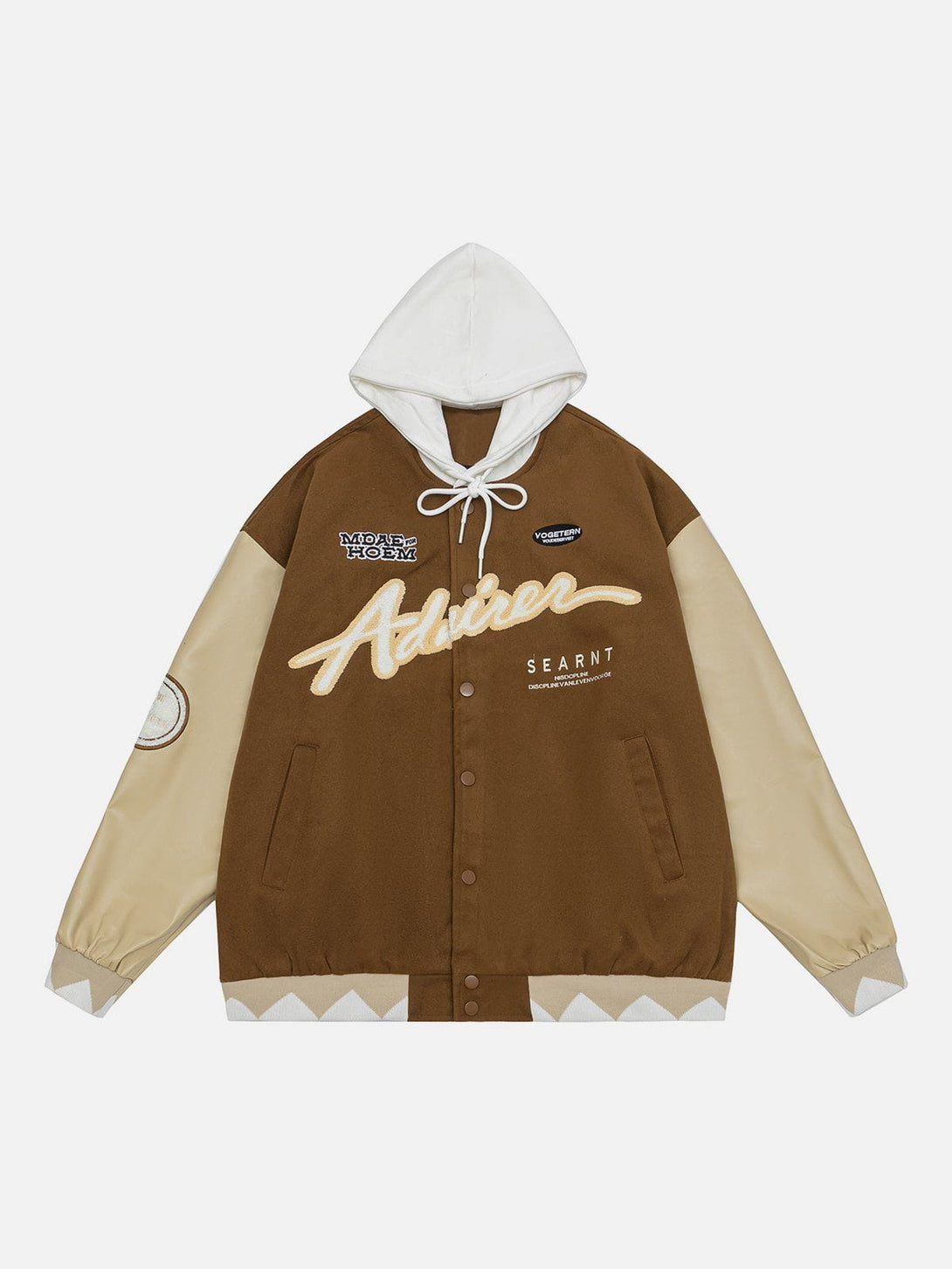 Lacezy - Hooded PU Splicing Varsity Jacket- Streetwear Fashion - lacezy.com