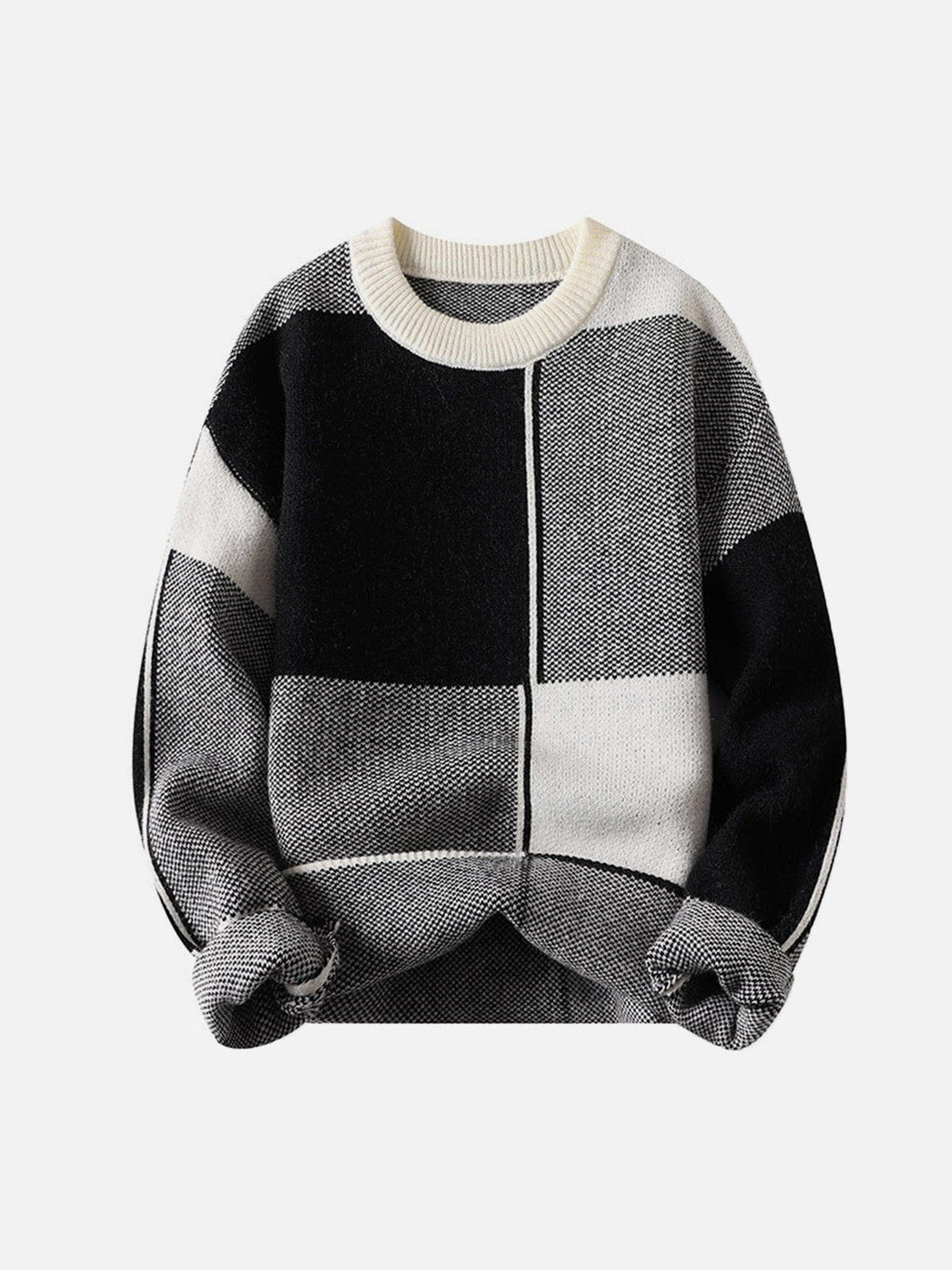 Lacezy - Irregular Contrast Color Plaid Knit Sweater- Streetwear Fashion - lacezy.com