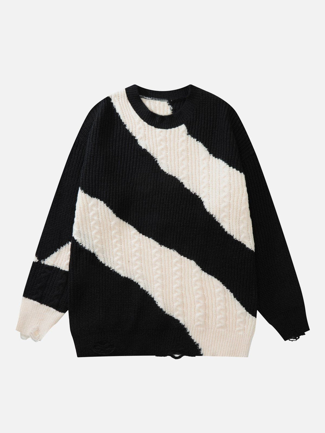 Lacezy - Irregular Contrast Stripe Sweater- Streetwear Fashion - lacezy.com