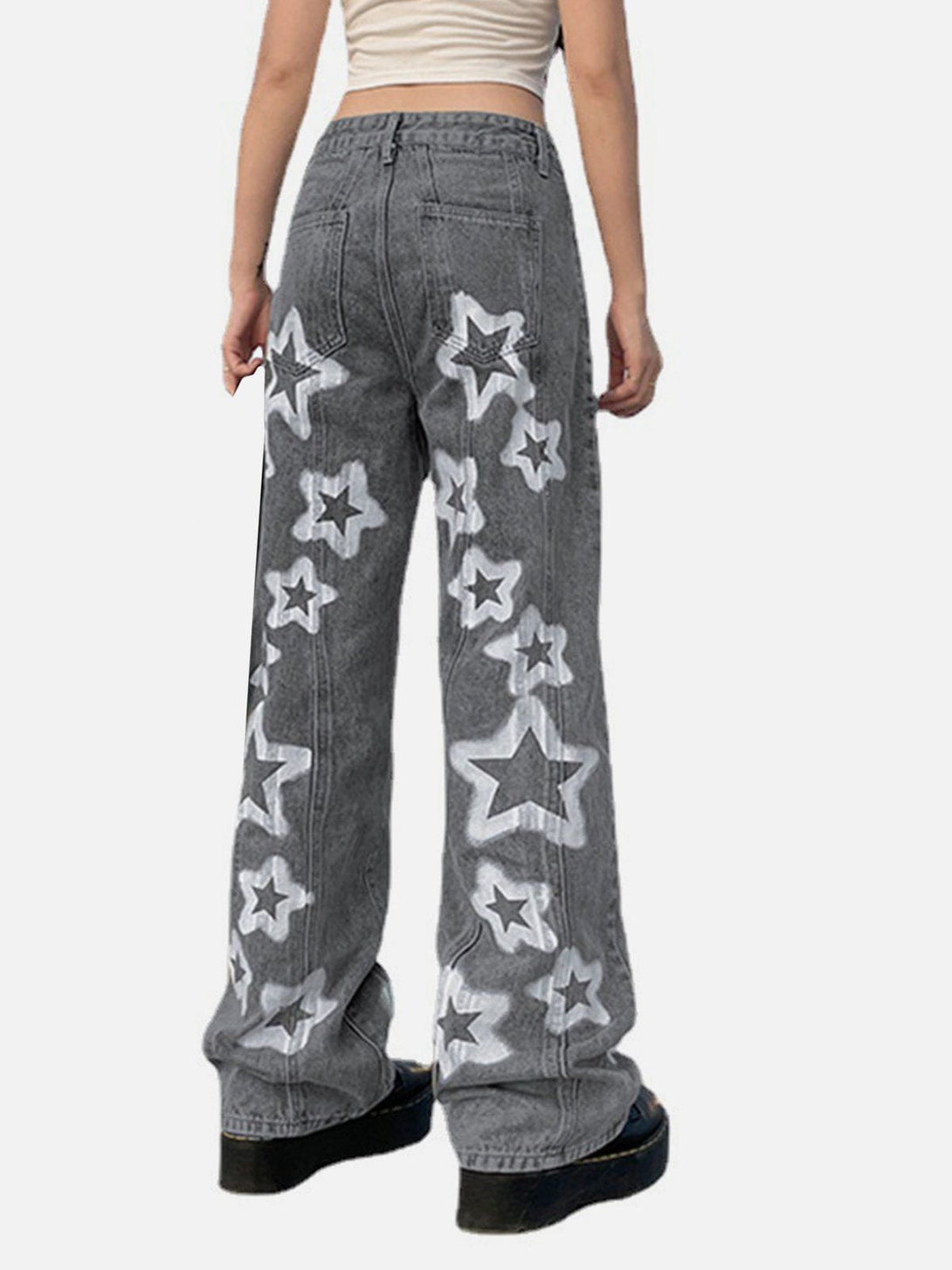 Lacezy - Irregular Star Print Jeans- Streetwear Fashion - lacezy.com