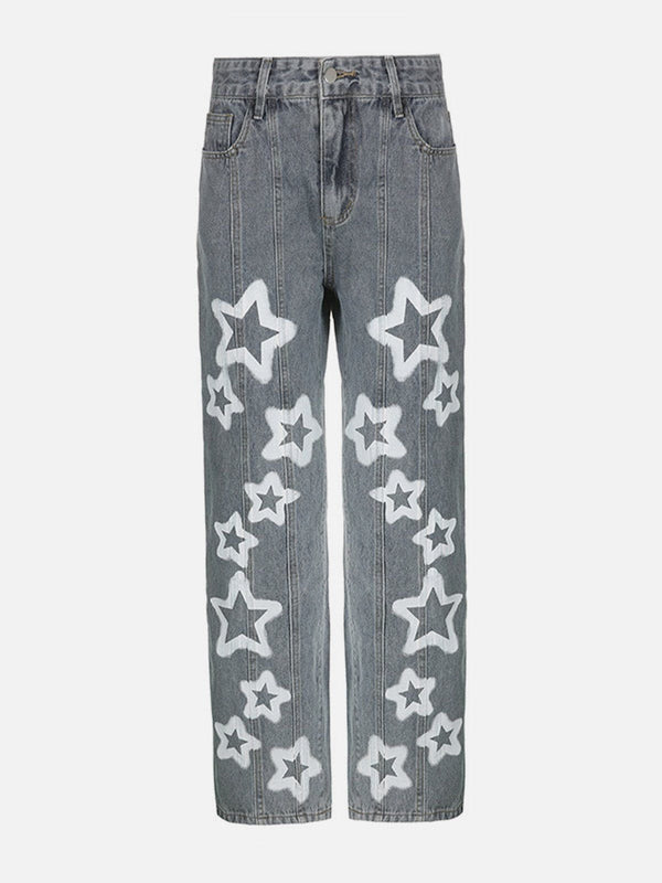 Lacezy - Irregular Star Print Jeans- Streetwear Fashion - lacezy.com