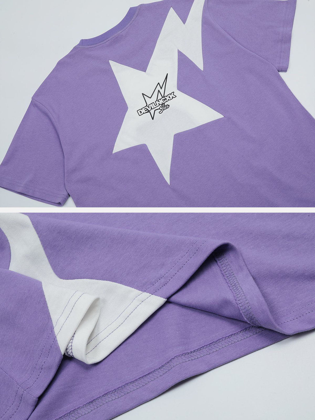 Lacezy - Irregular Star Print Tee- Streetwear Fashion - lacezy.com