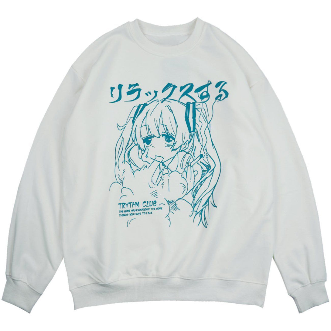 Lacezy - Japanese Cartoon Anime Girl Print Sweatshirt- Streetwear Fashion - lacezy.com