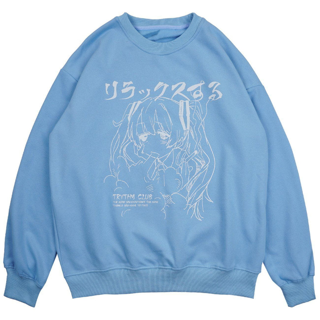 Lacezy - Japanese Cartoon Anime Girl Print Sweatshirt- Streetwear Fashion - lacezy.com