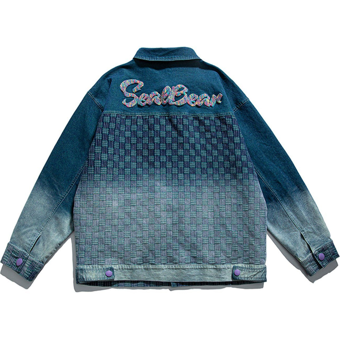 Lacezy - Labeled Gradient Denim Jacket- Streetwear Fashion - lacezy.com