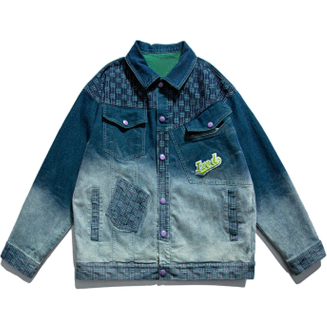 Lacezy - Labeled Gradient Denim Jacket- Streetwear Fashion - lacezy.com