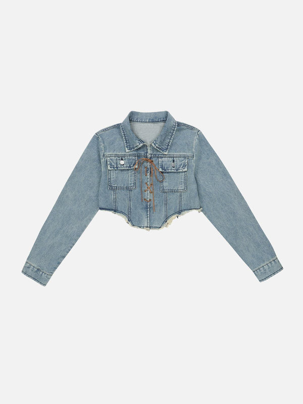 Lacezy - Lace-Up Denim Jacket- Streetwear Fashion - lacezy.com