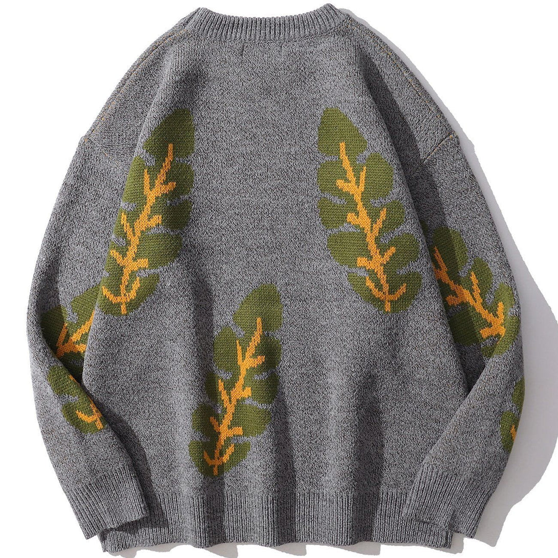 Lacezy - Leaf Print Knit Sweater- Streetwear Fashion - lacezy.com