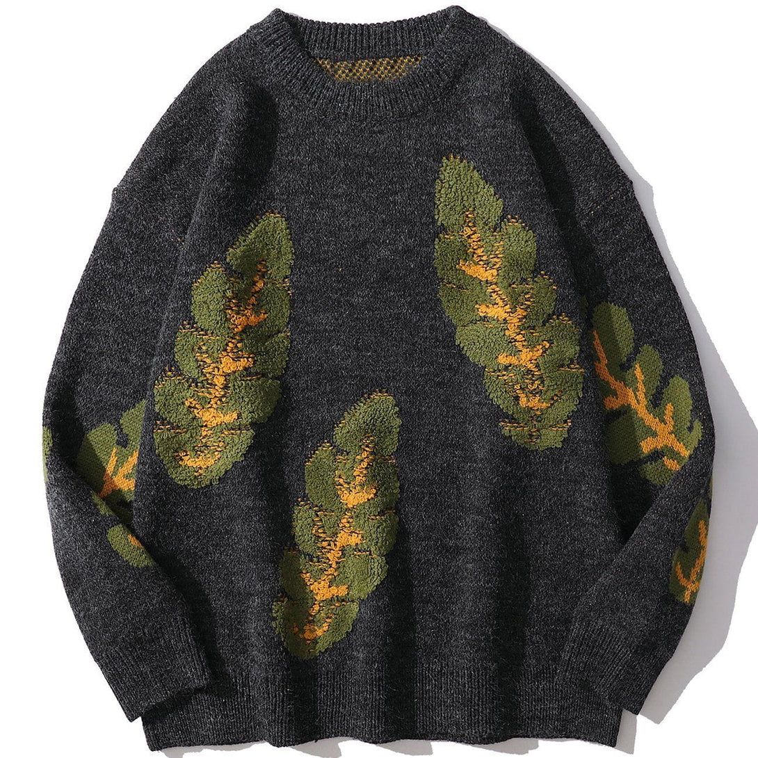 Lacezy - Leaf Print Knit Sweater- Streetwear Fashion - lacezy.com