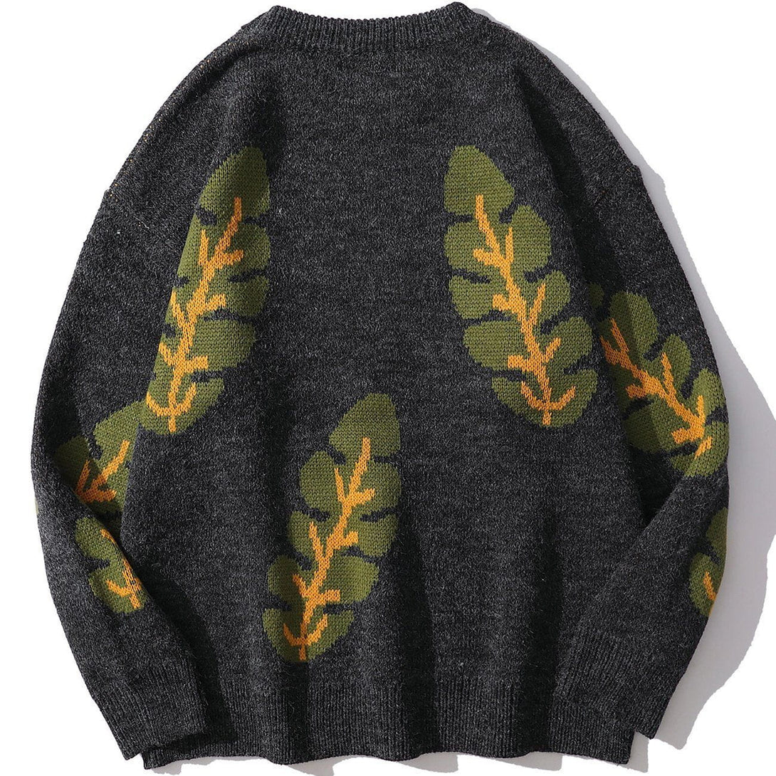 Lacezy - Leaf Print Knit Sweater- Streetwear Fashion - lacezy.com