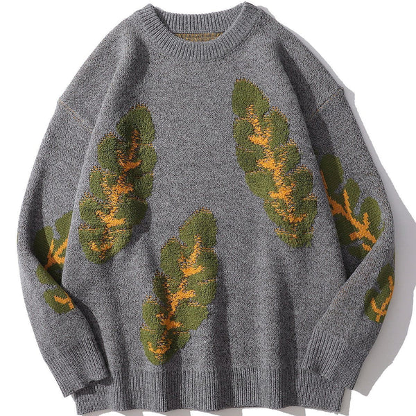 Lacezy - Leaf Print Knit Sweater- Streetwear Fashion - lacezy.com