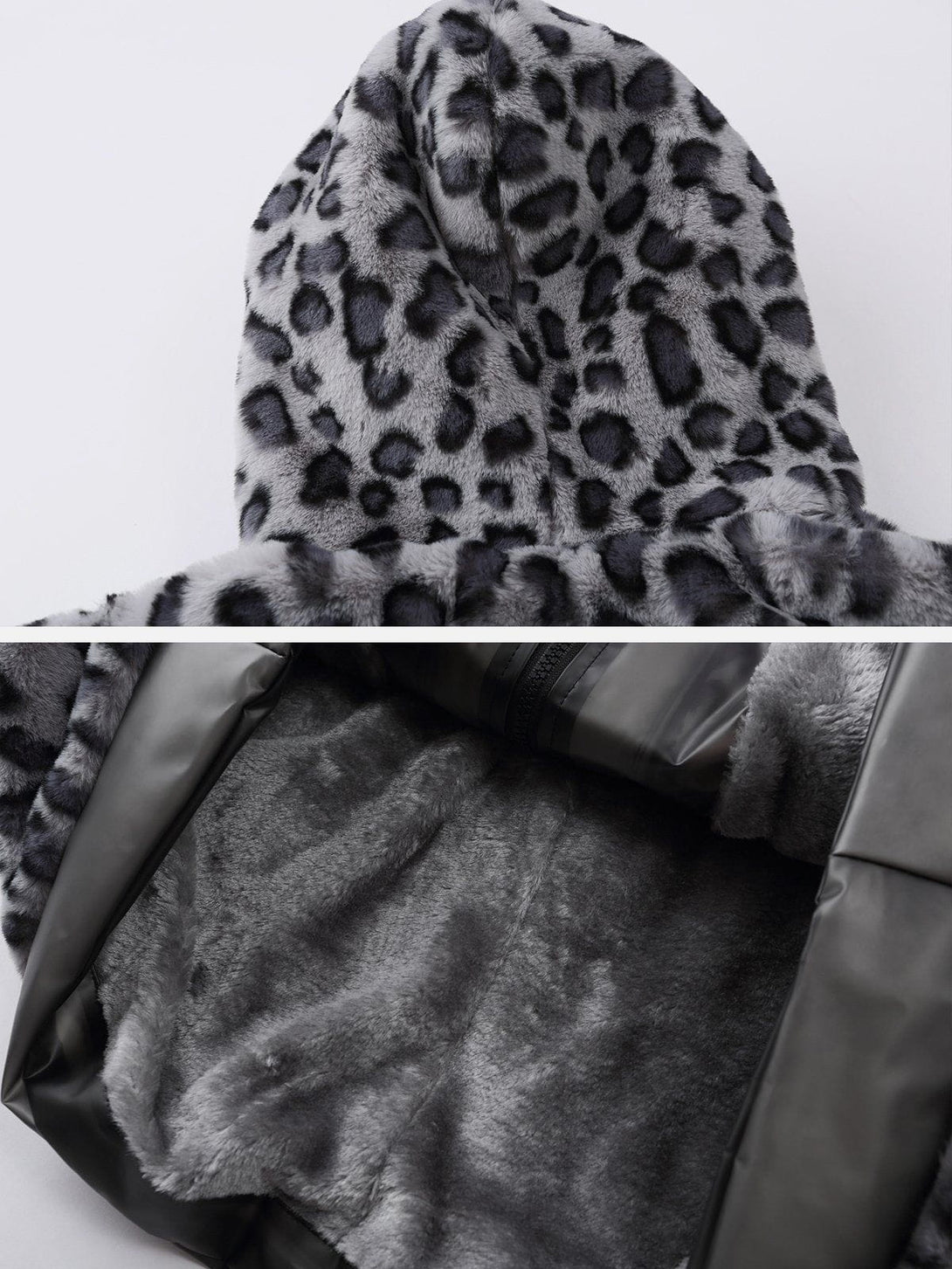 Lacezy - Leopard Plush Stitching Transparent PU Winter Coat- Streetwear Fashion - lacezy.com