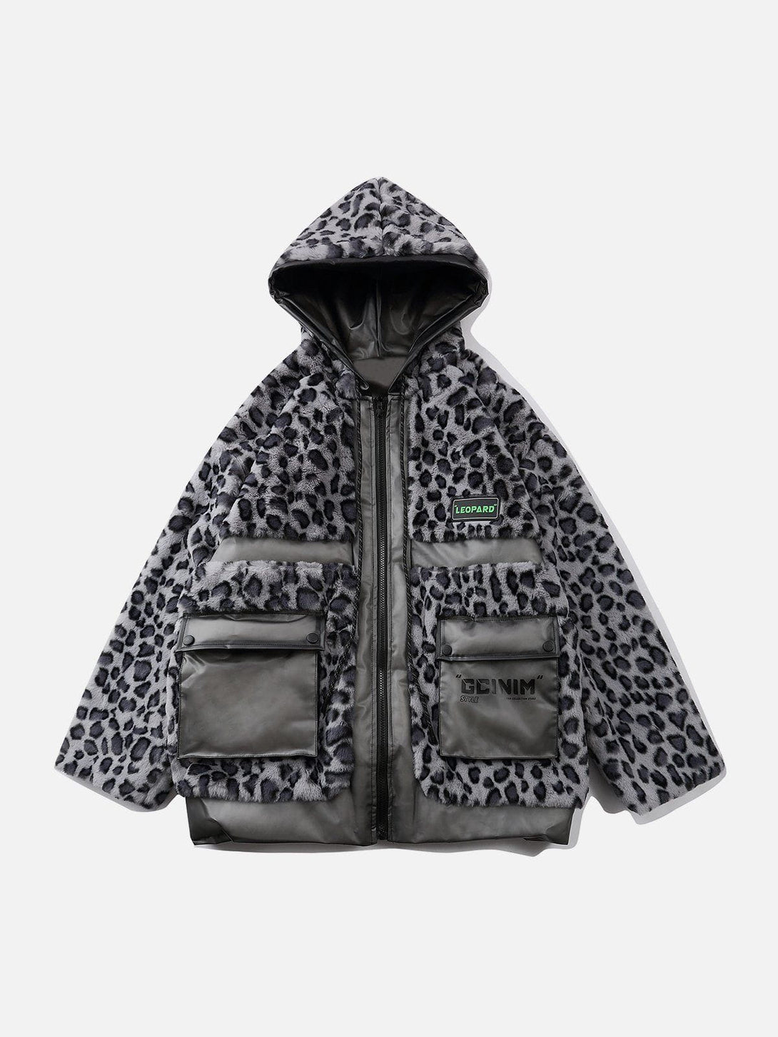 Lacezy - Leopard Plush Stitching Transparent PU Winter Coat- Streetwear Fashion - lacezy.com