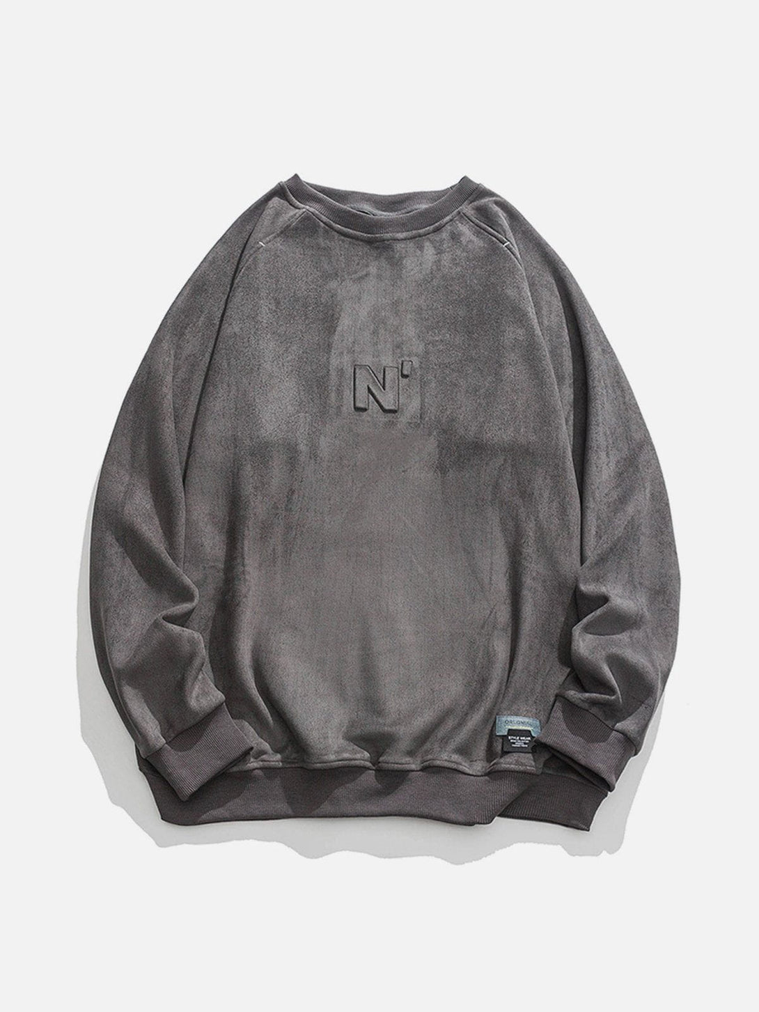 Lacezy - Letter Embossed Suede Sweatshirt- Streetwear Fashion - lacezy.com