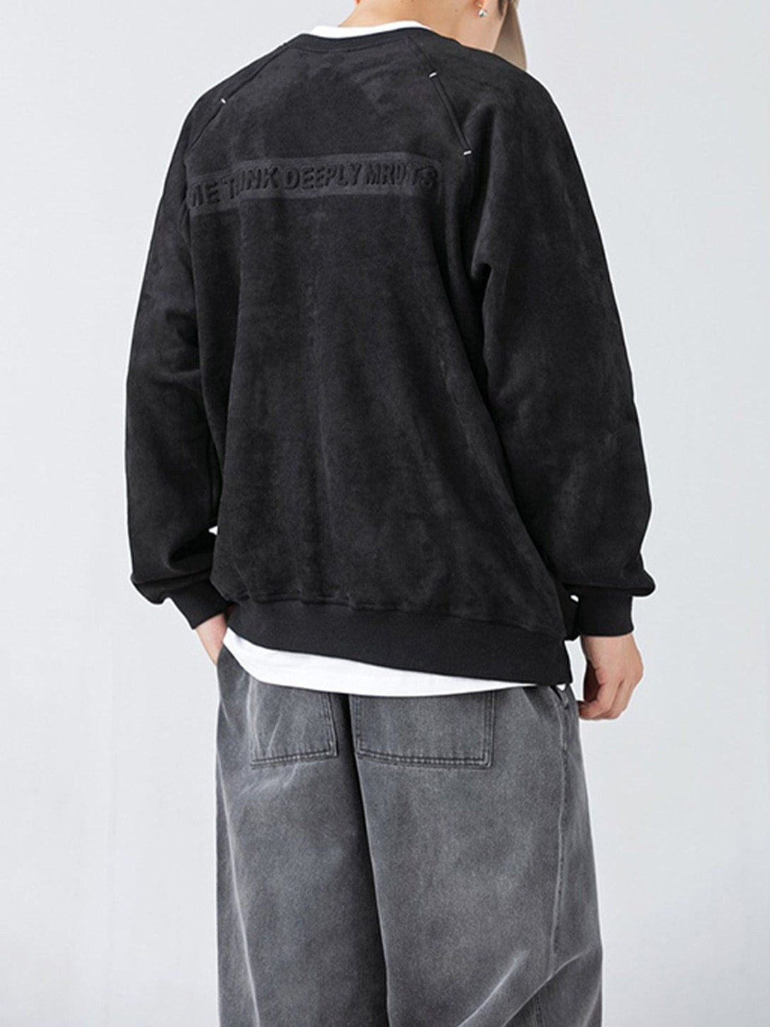 Lacezy - Letter Embossed Suede Sweatshirt- Streetwear Fashion - lacezy.com