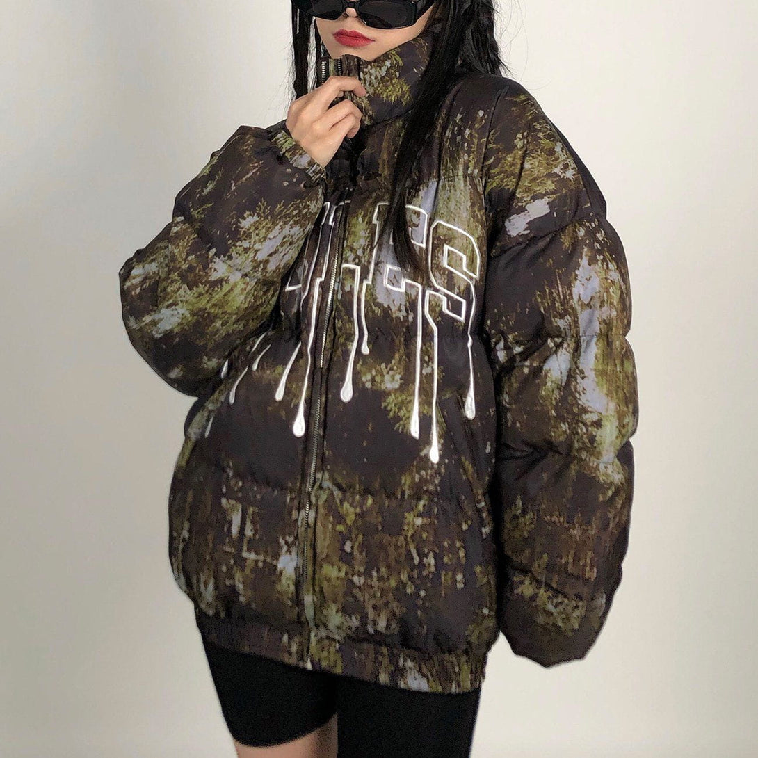 Lacezy - Letter Embroidered Camouflage Winter Coat- Streetwear Fashion - lacezy.com