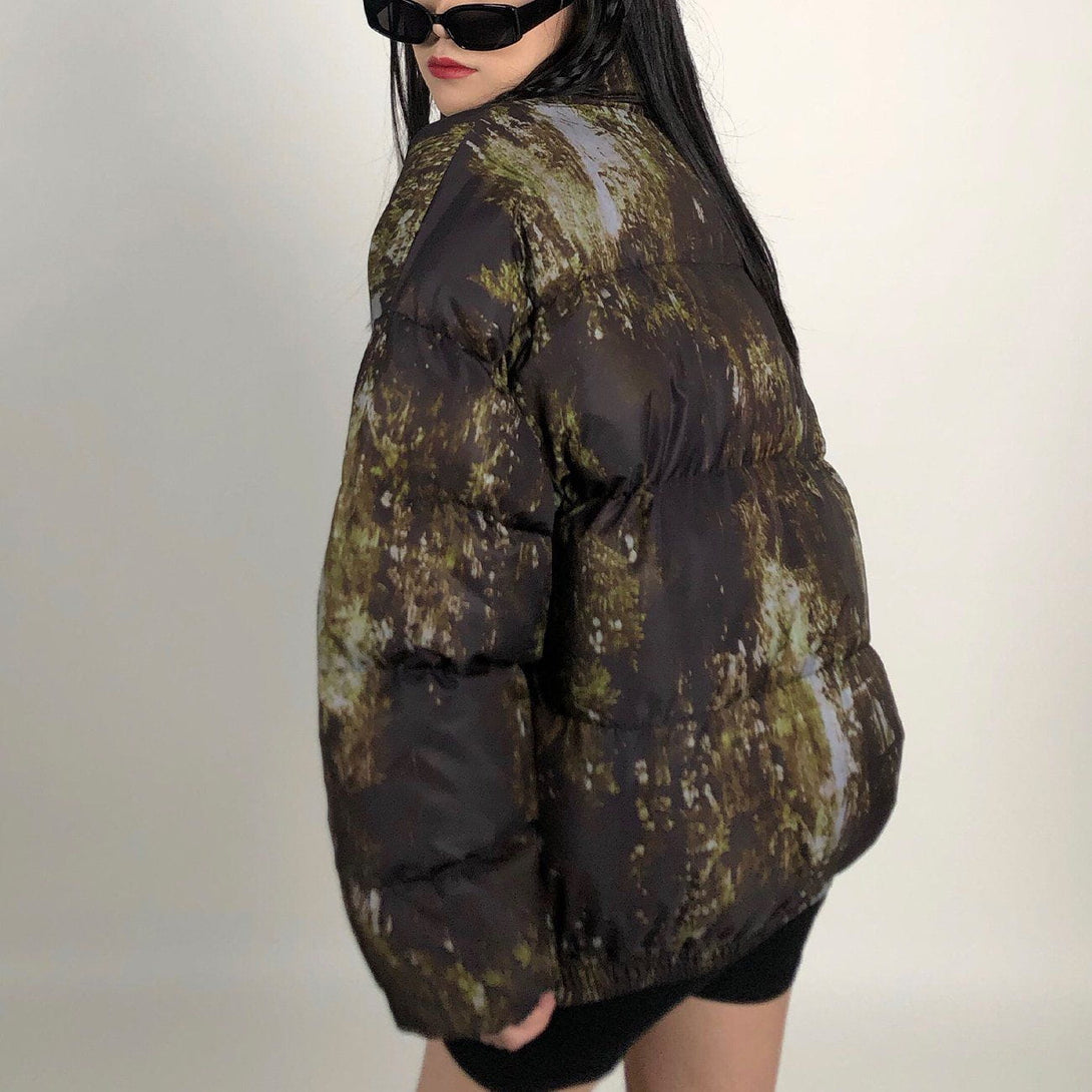 Lacezy - Letter Embroidered Camouflage Winter Coat- Streetwear Fashion - lacezy.com