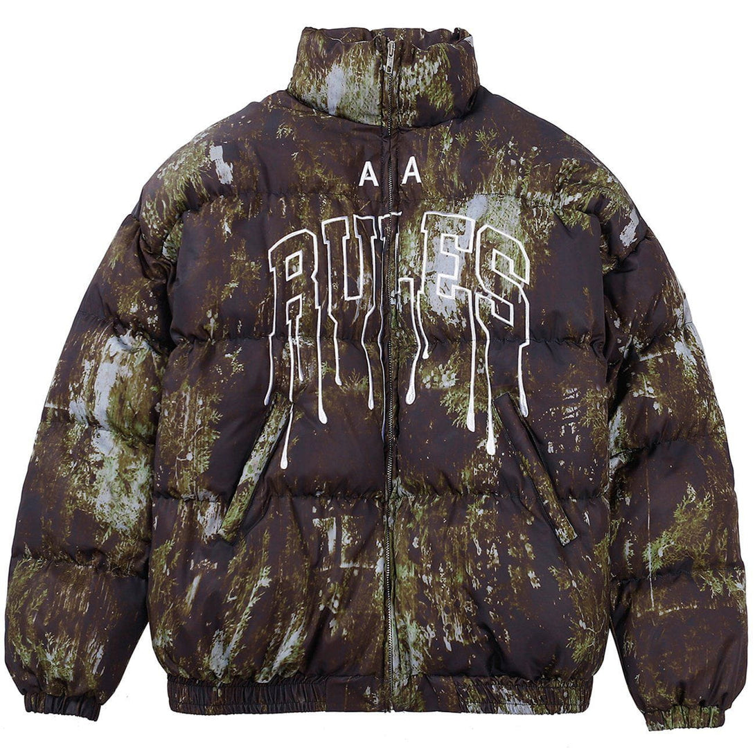 Lacezy - Letter Embroidered Camouflage Winter Coat- Streetwear Fashion - lacezy.com