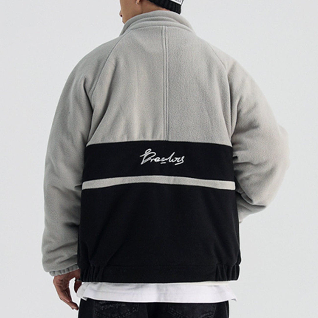 Lacezy - Letter Embroidery Color Block Winter Coat- Streetwear Fashion - lacezy.com