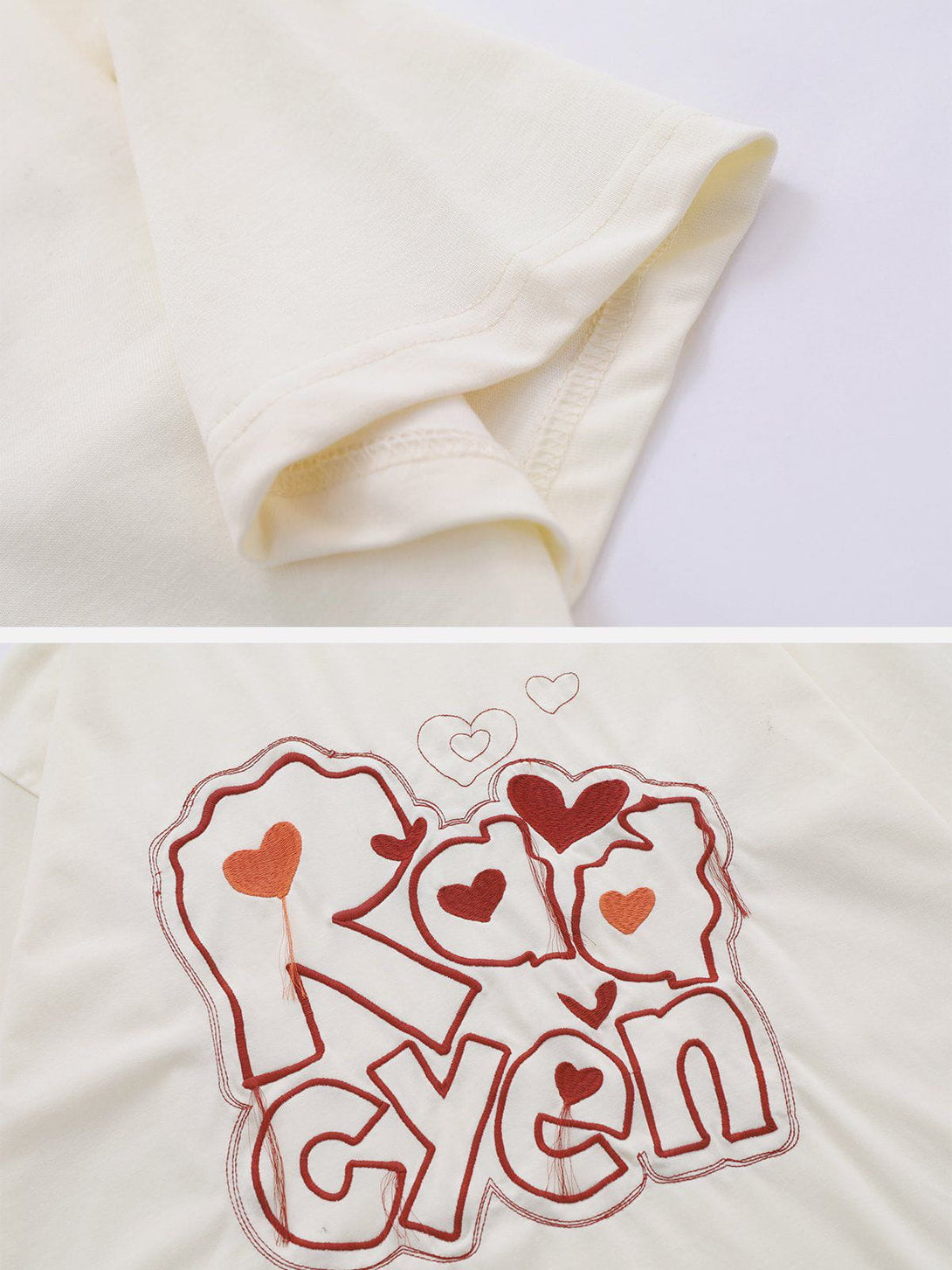 Lacezy - Letter Embroidery Heart Element Tee- Streetwear Fashion - lacezy.com