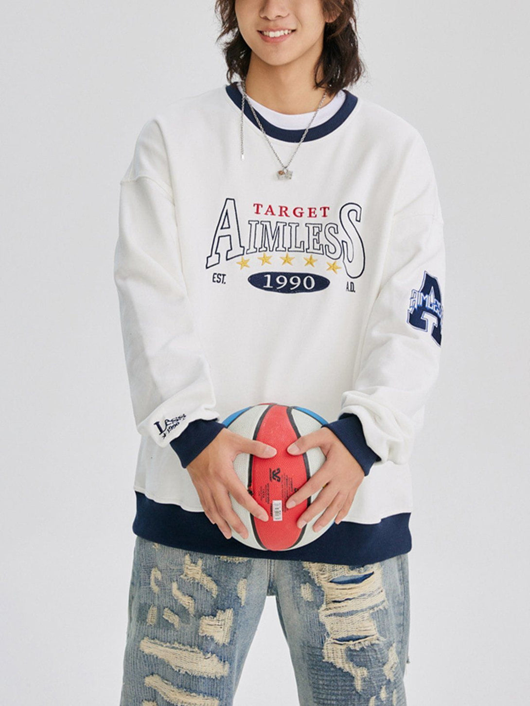 Lacezy - Letter Embroidery Patchwork Sweatshirt- Streetwear Fashion - lacezy.com