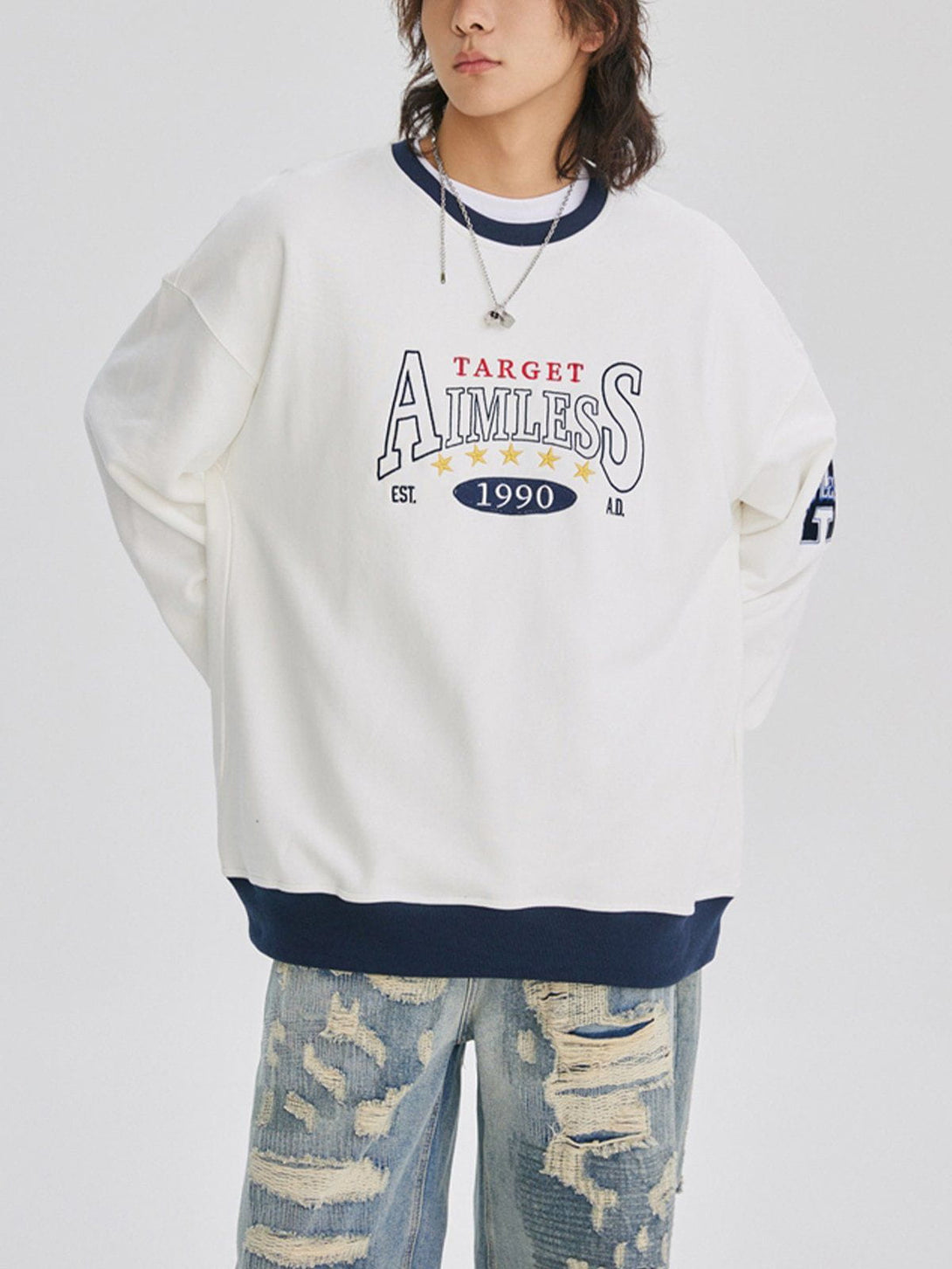 Lacezy - Letter Embroidery Patchwork Sweatshirt- Streetwear Fashion - lacezy.com